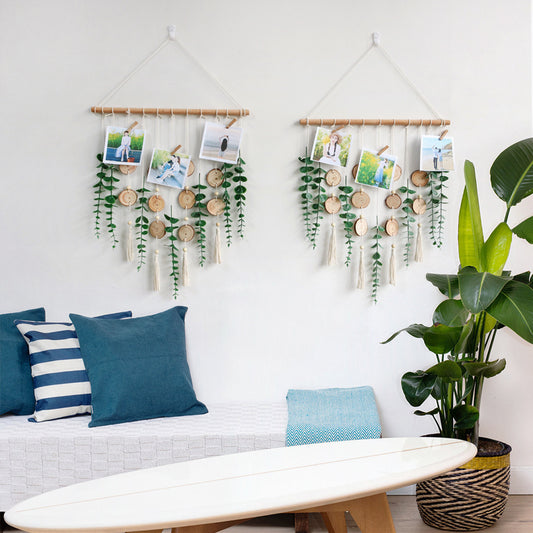 Artificial Boho Eucalyptus Wall Hanging with Natural Wood Accents