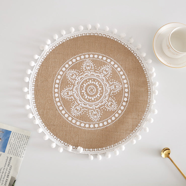 Boho Round Jute Fringe Placemats – Natural Woven Table Decor