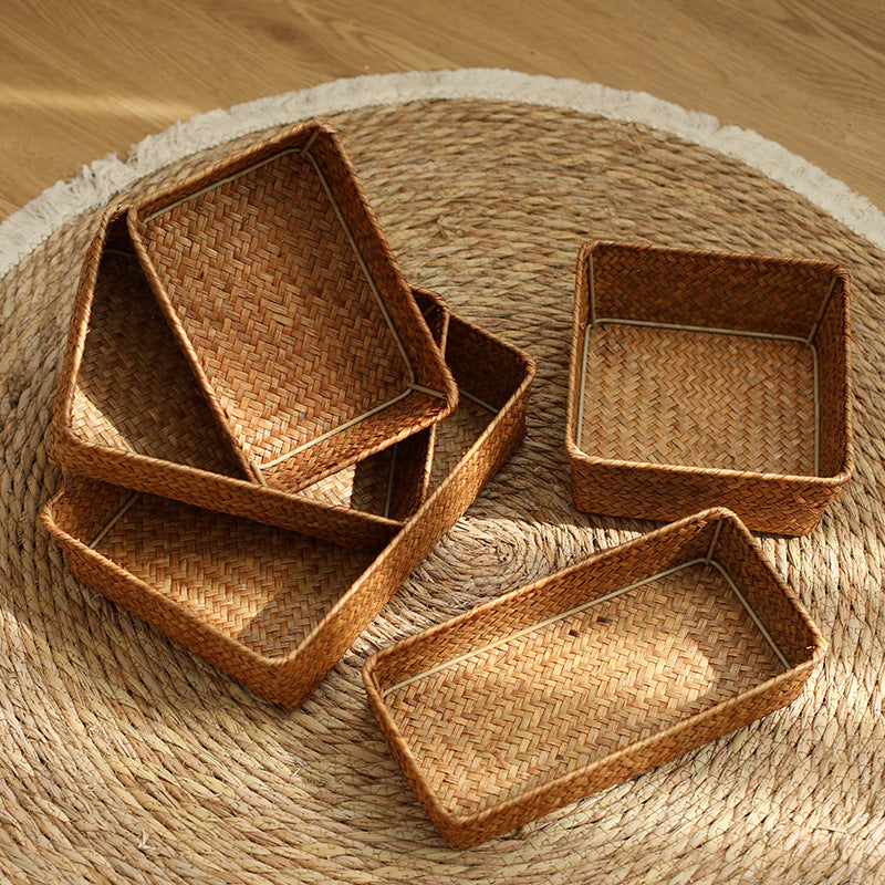 Handwoven Seagrass Storage Basket – Eco-Friendly Desktop & Home Organizer