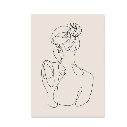 Boho Abstract Line Canvas Wall Art Print – Minimalist Face & Botanical Line Drawing