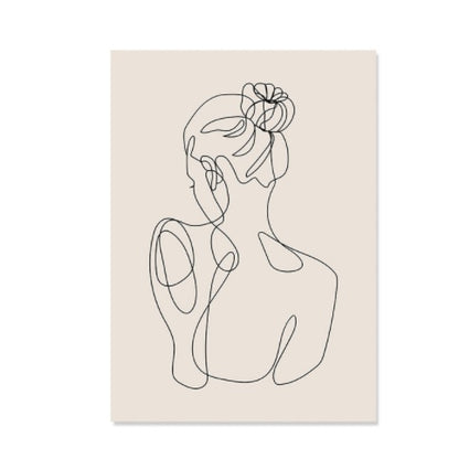 Boho Abstract Line Canvas Wall Art Print – Minimalist Face & Botanical Line Drawing