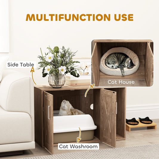 Walnut Hidden Cat Litter Box Enclosure with Scratcher