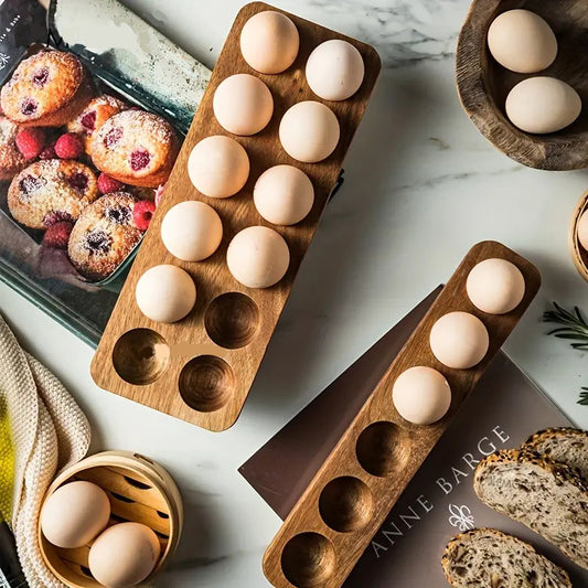 Acacia Wood Egg Storage Box & Organizer Tray