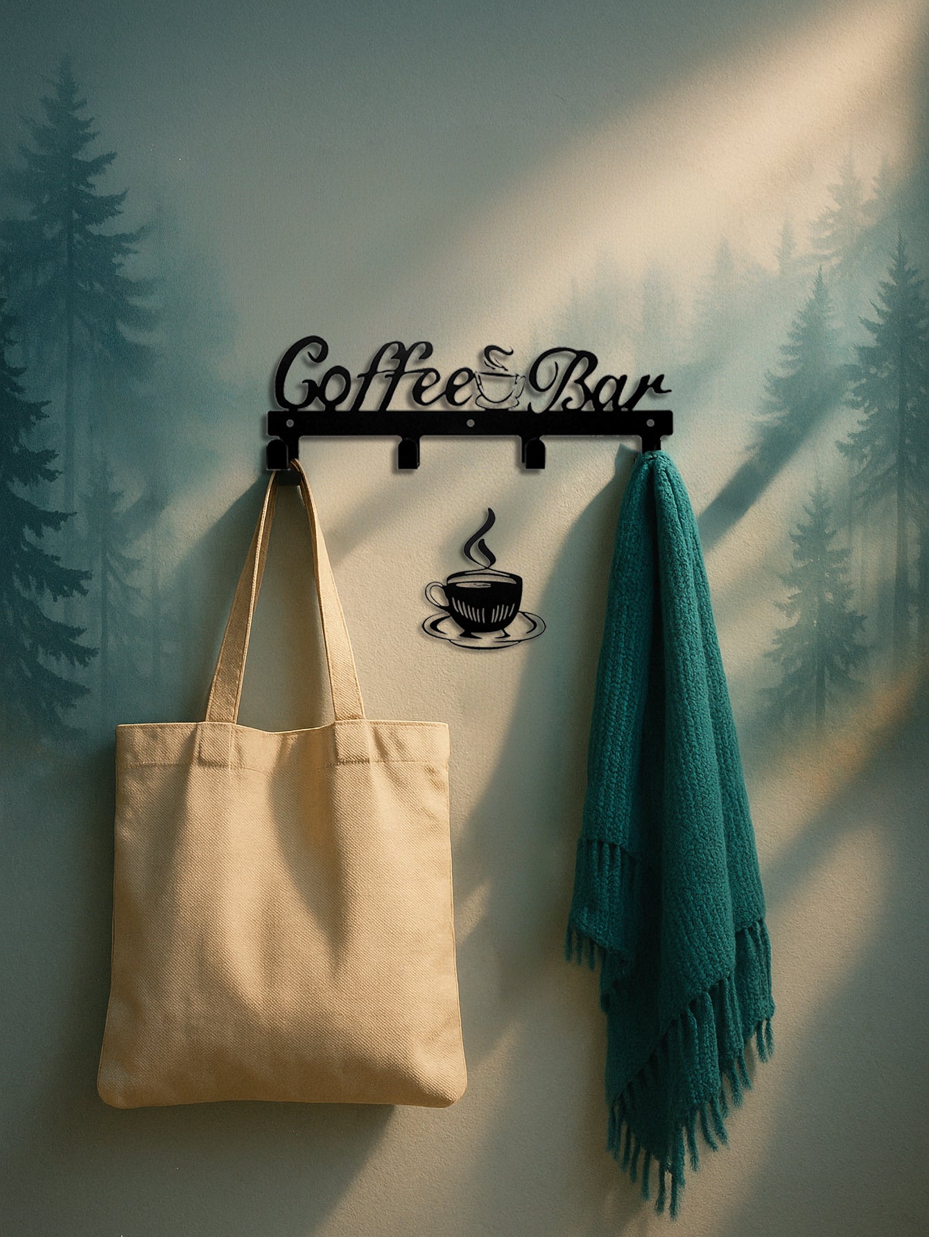Wall Mounted Coffee Mug Rack with Hooks – Metal Coffee Cup Holder Organizer (5 Hooks)