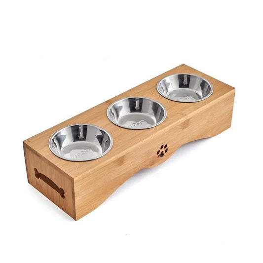 Bamboo Pet Feeding Station & Bowl Stand