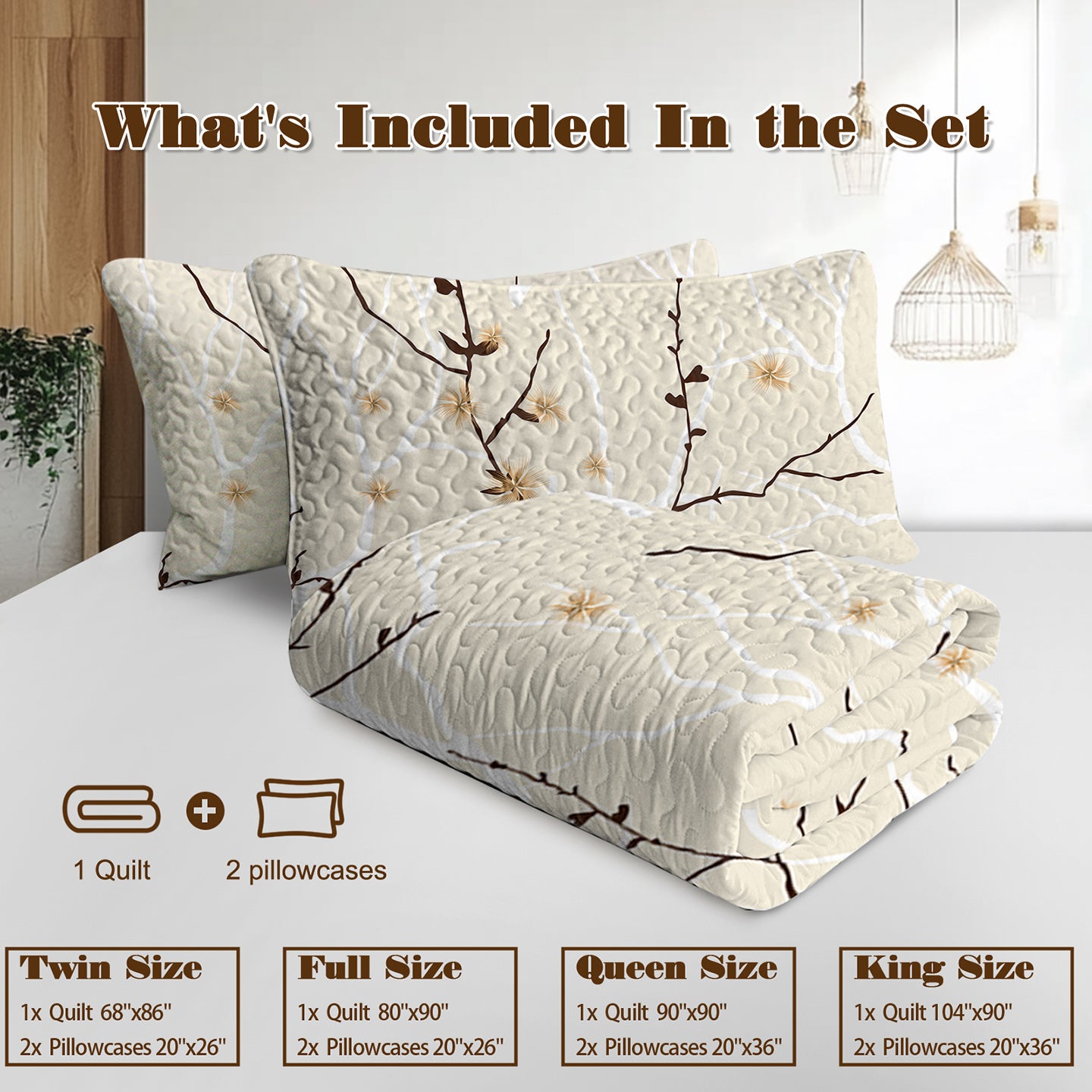 Arboreal Calm Tree Branch 3-Piece Quilt Set – Nature-Inspired Bedding
