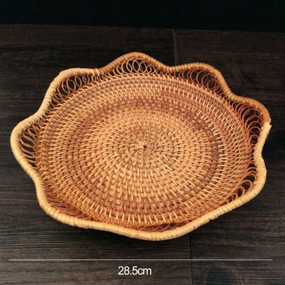 Handwoven Rattan Wavy Edge Fruit & Snack Serving Tray
