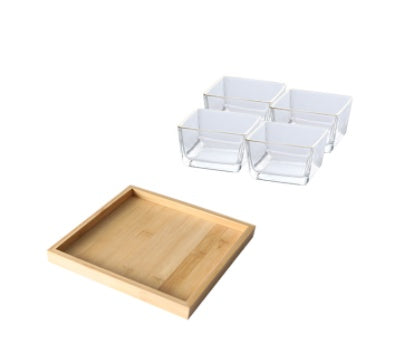 Bamboo Divided Serving Tray with Glass Bowls – Modular Snack & Appetizer Organizer