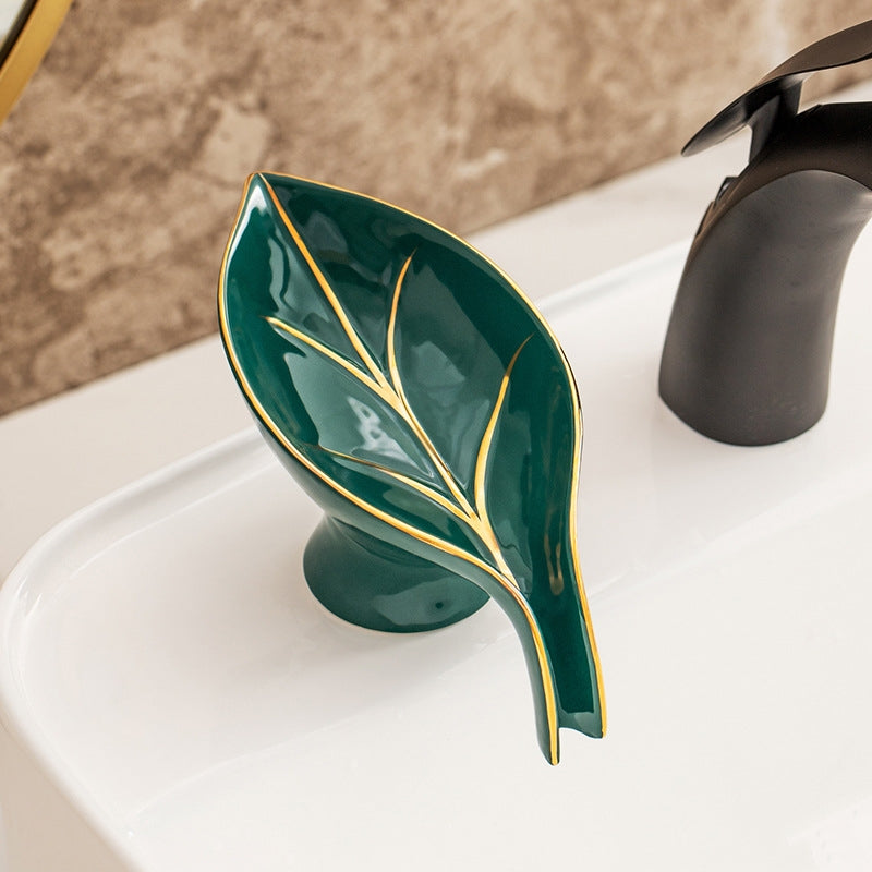 Botanical Leaf Ceramic Soap Dish – Elegant Bathroom & Kitchen Soap Holder