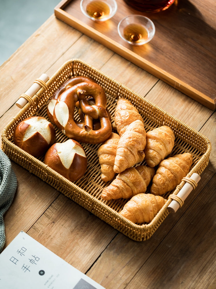 Handwoven Rattan Bread Tray – Rectangular Serving & Kitchen Organizer