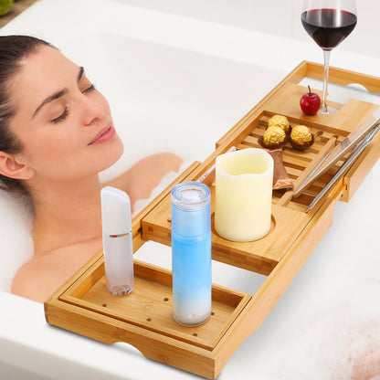 Spa Retreat Adjustable Bamboo Bathtub Caddy Tray