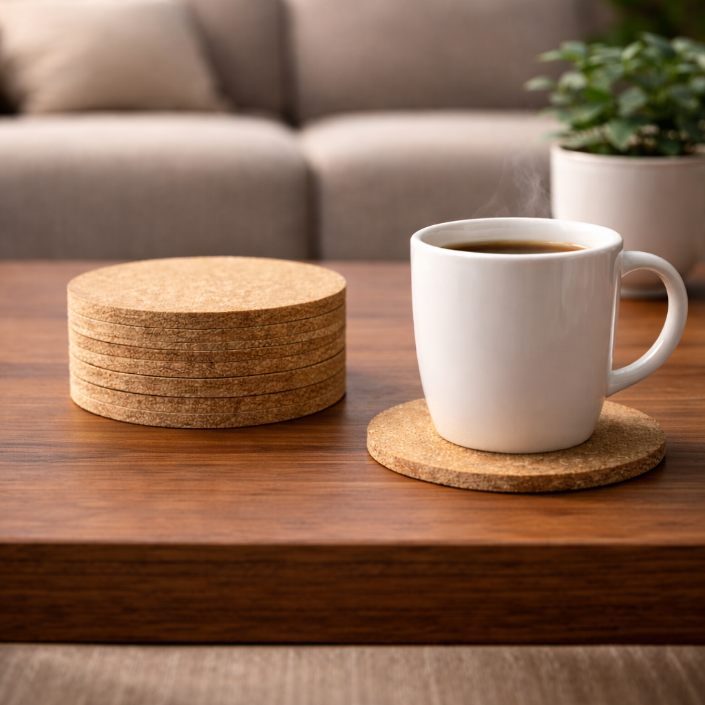 PureEarth Natural Cork Drink Coaster Set (6 pcs)