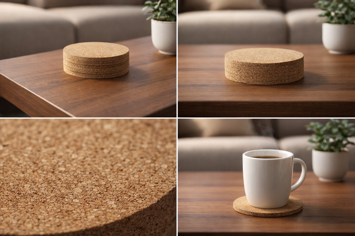PureEarth Natural Cork Drink Coaster Set (6 pcs)