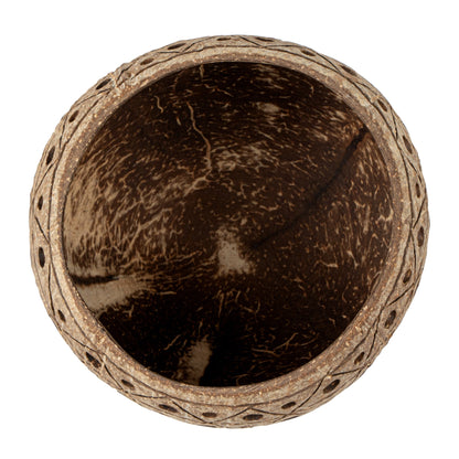 Coco Casa Tan Handmade Coconut Shell Candle Holder - Geometric Pattern - 4" x 4" x 3 1/4" - 10 count box