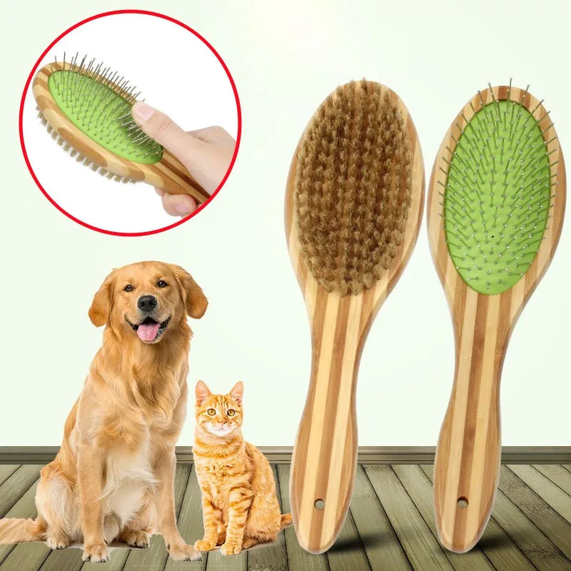 Bamboo Dog Brush Double-Sided Grooming Comb