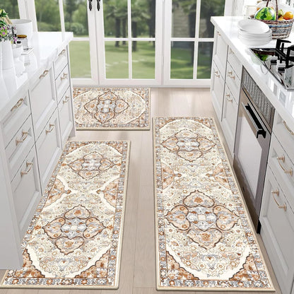 Boho Chic: Washable Non-Slip Kitchen Rug Set