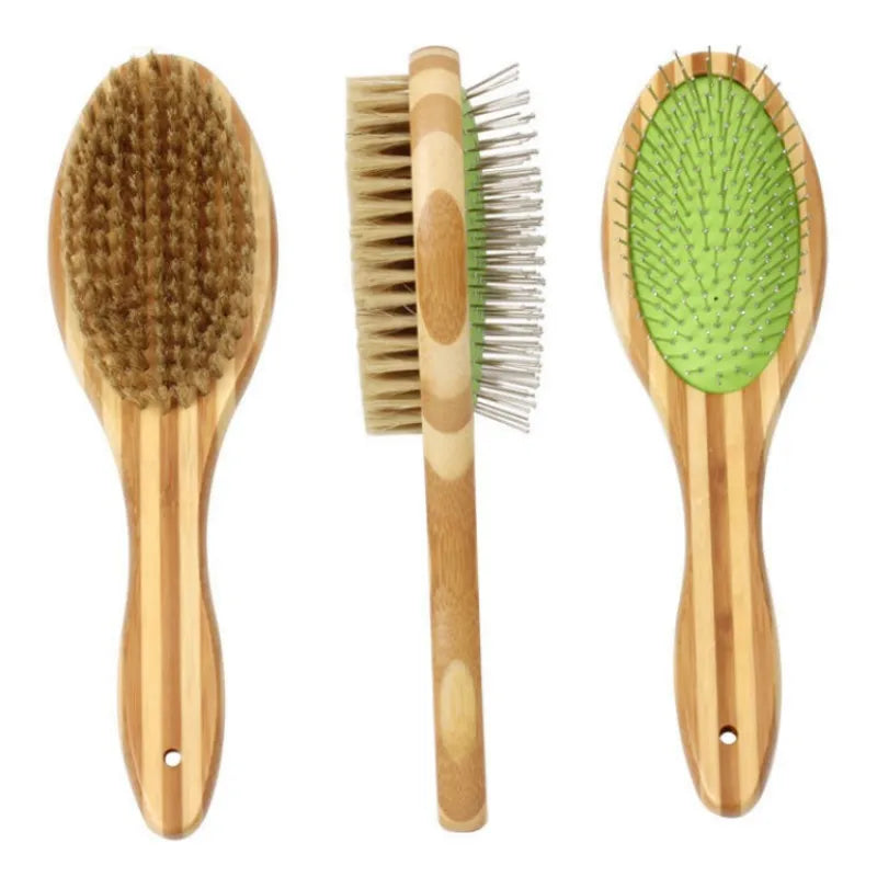 Bamboo Dog Brush Double-Sided Grooming Comb