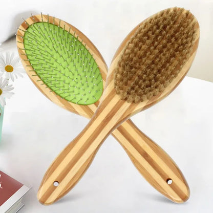 Bamboo Dog Brush Double-Sided Grooming Comb