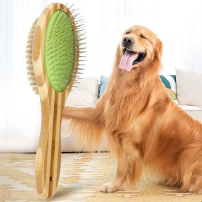 Bamboo Dog Brush Double-Sided Grooming Comb