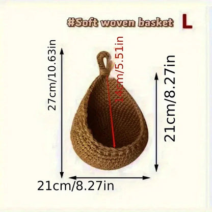 Handwoven Hanging Basket - Wall Vegetable Fruit Organizer, Kitchen Garden Decor, Plant Flower Onion Container