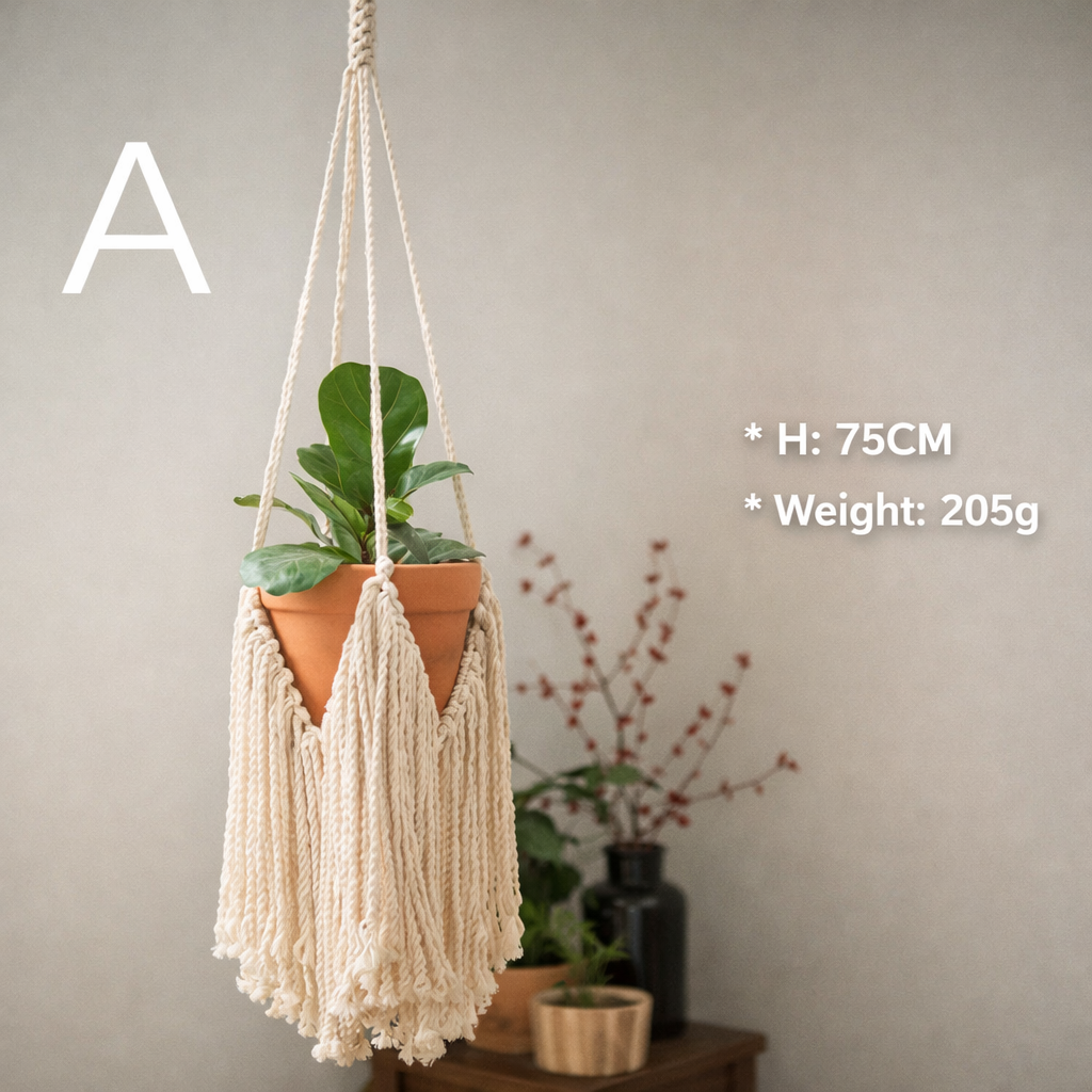 Boho Cotton Rope Hanging Plant Holder – Minimalist Indoor Macramé Planter Hanger
