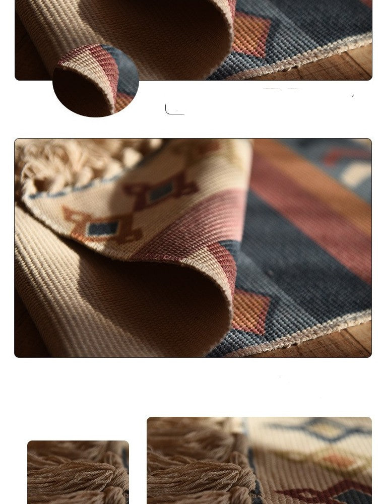 Hemp Blend Boho Geometric Runner Rug with Tassels