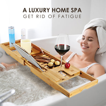 Spa Retreat Adjustable Bamboo Bathtub Caddy Tray