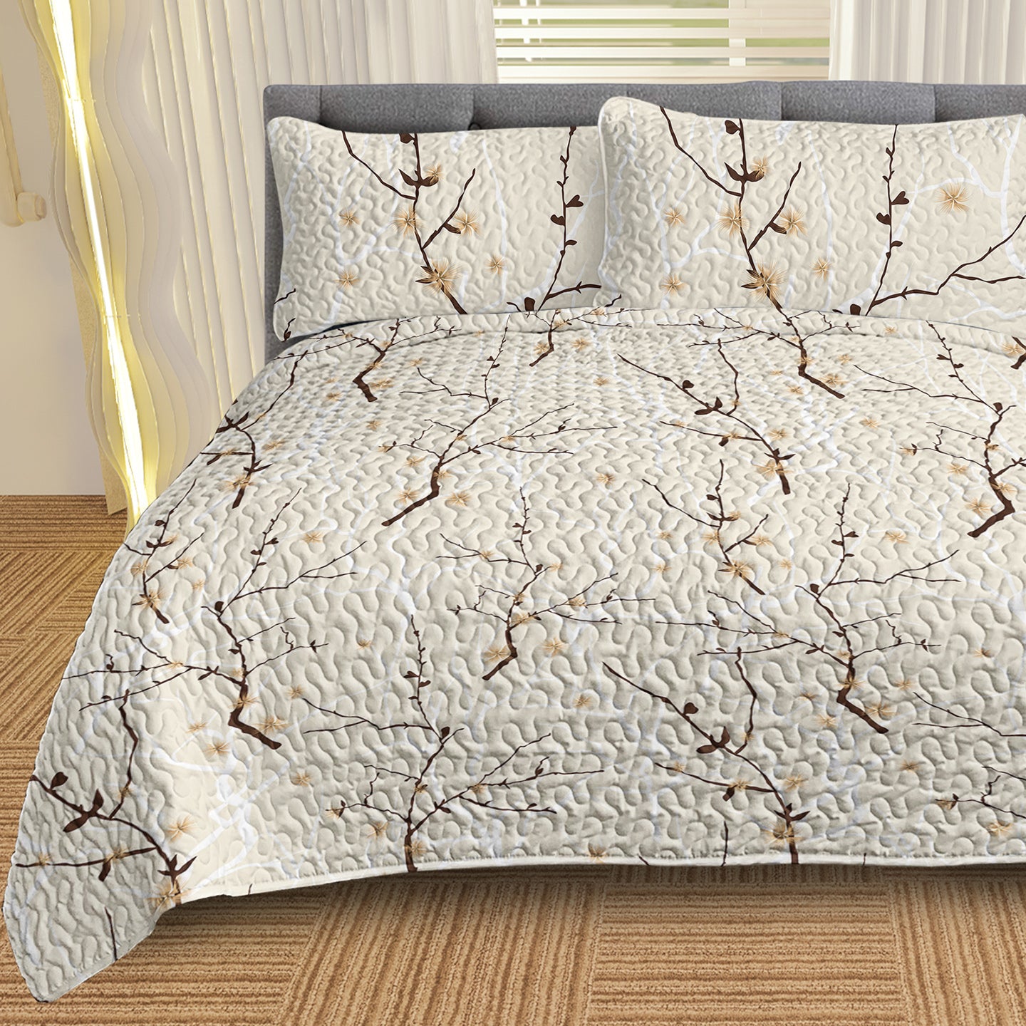 Arboreal Calm Tree Branch 3-Piece Quilt Set – Nature-Inspired Bedding