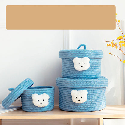 Cotton Rope Desktop Storage Basket with Lid – Woven Organizer with Dust-Proof Cover
