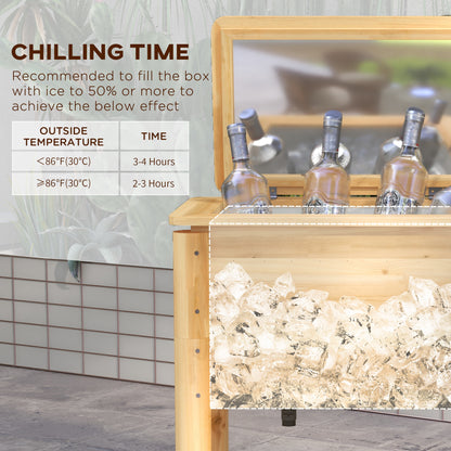 Outdoor Wooden Beverage Cooler Table with Bottle Opener – 54QT Patio Drink Cooler