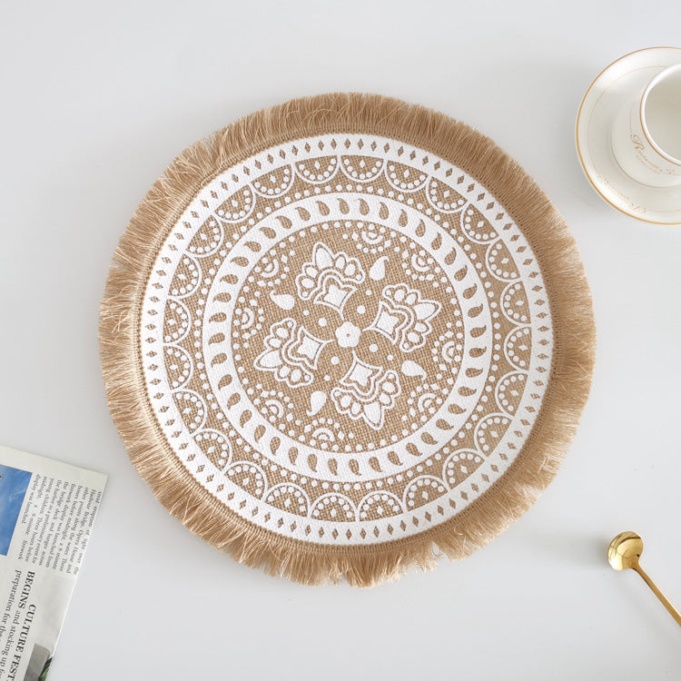 Boho Round Jute Fringe Placemats – Natural Woven Table Decor