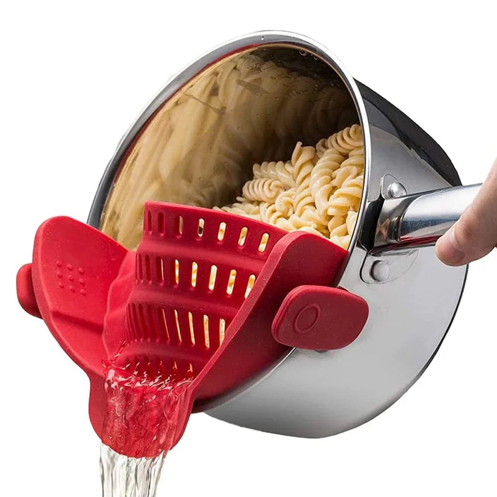 Silicone Clip-On Pot Strainer: Secure Grip, Easy One-Handed Draining for Pasta, Vegetables & More