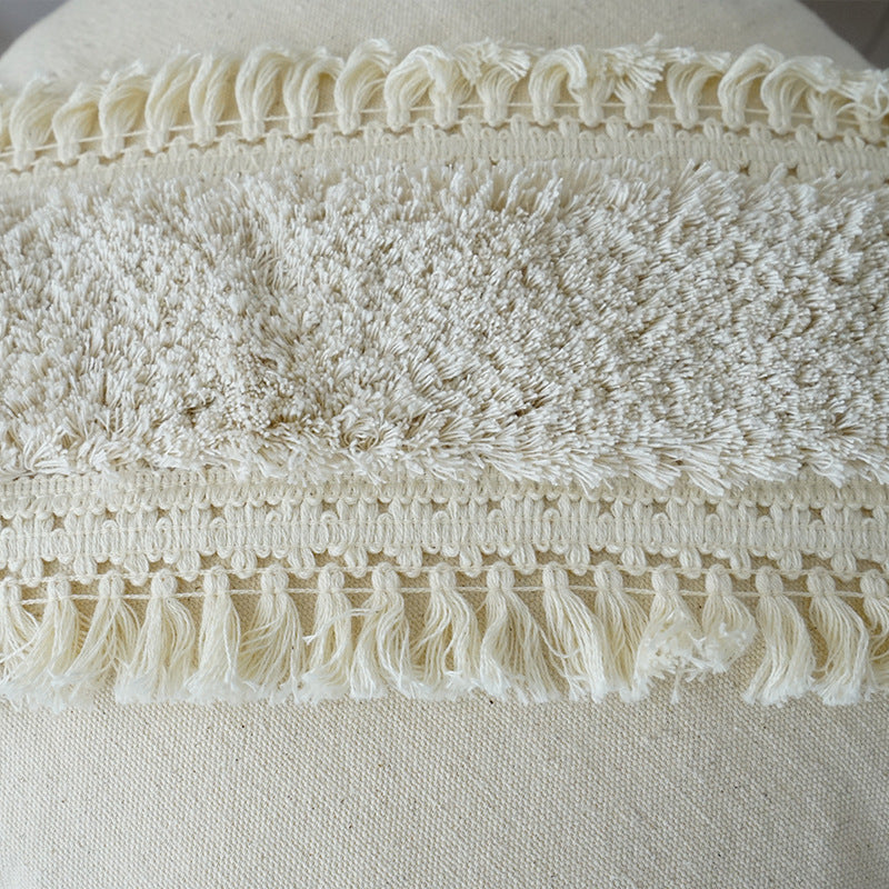Artisan Tufted Boho Canvas Pillow Cover with Tassels