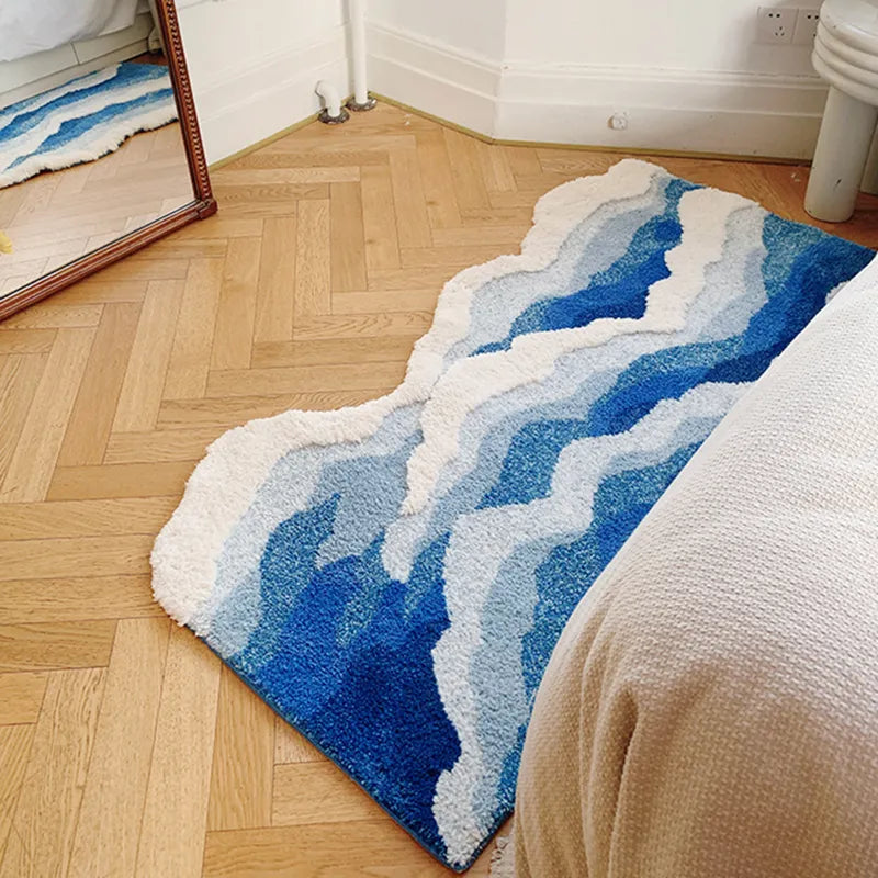 Ocean Wave Washable Area Rug – Non-Slip Absorbent Bath & Bedroom Floor Mat
