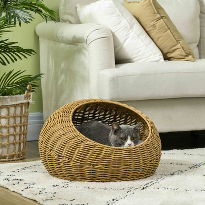 Boho Wicker Cat Cave Bed for Small Dogs & Cats