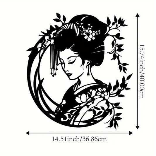 Japanese Geisha Metal Wall Art – Vintage Zen Garden Iron Decor