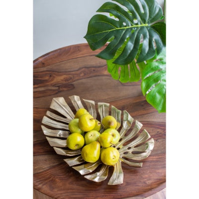 Gilded Monstera Leaf Wall Art & Decorative Tray – Gold Aluminum Sculpture