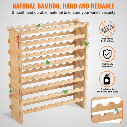 Modular 72-Bottle Bamboo Wine Rack for Home & Cellar