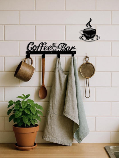 Wall Mounted Coffee Mug Rack with Hooks – Metal Coffee Cup Holder Organizer (5 Hooks)