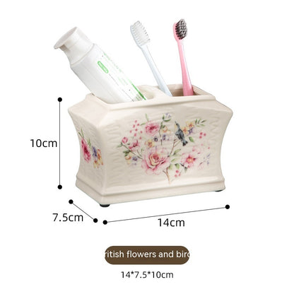 Floral Ceramic Toothbrush Holder – Minimalist Bathroom Organizer & Vanity Storage