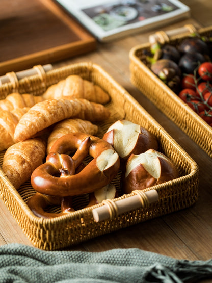 Handwoven Rattan Bread Tray – Rectangular Serving & Kitchen Organizer