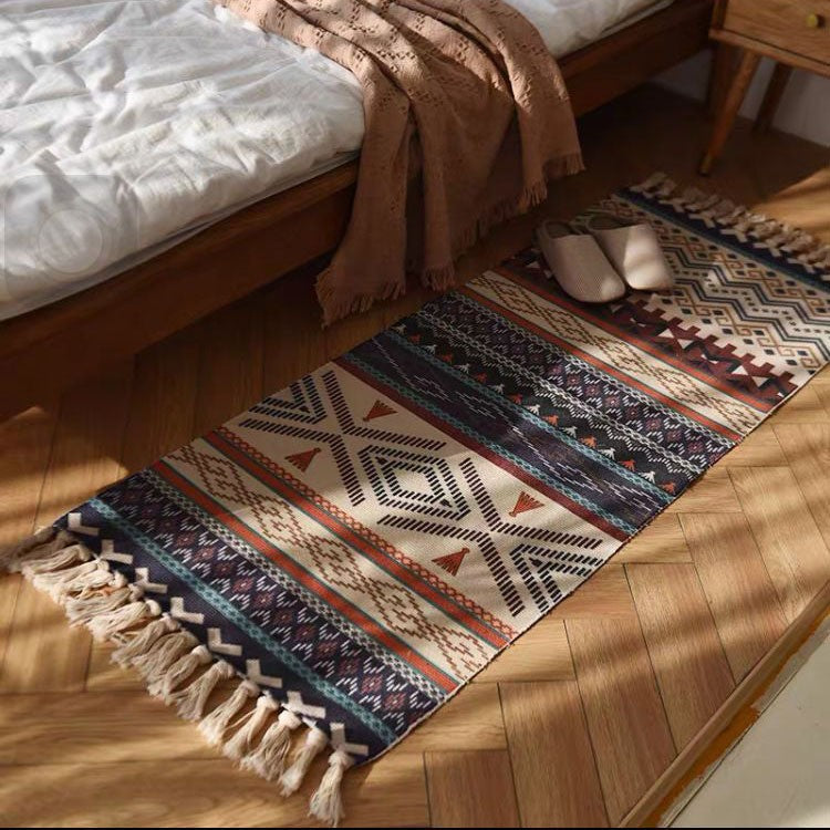 Hemp Blend Boho Geometric Runner Rug with Tassels