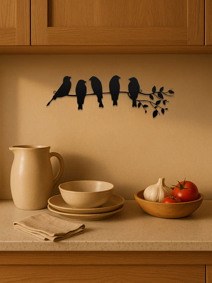 Minimalist Metal Birds on Branch Wall Art – Modern Nature Wall Sculpture
