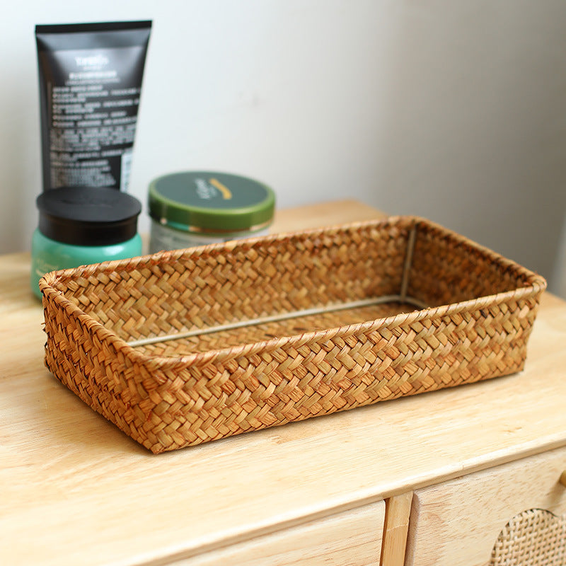 Handwoven Seagrass Storage Basket – Eco-Friendly Desktop & Home Organizer