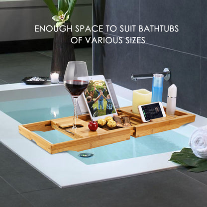 Spa Retreat Adjustable Bamboo Bathtub Caddy Tray