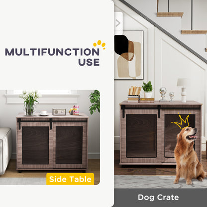 Rustic Barn Door Dog Crate End Table for Large Dogs