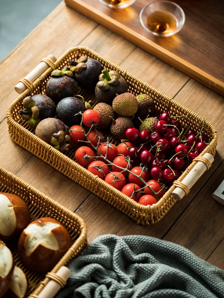 Handwoven Rattan Bread Tray – Rectangular Serving & Kitchen Organizer