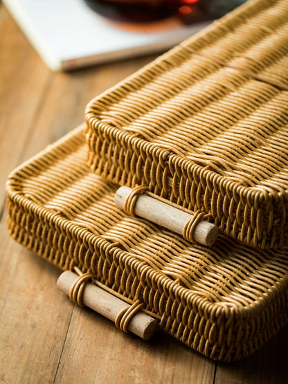 Handwoven Rattan Bread Tray – Rectangular Serving & Kitchen Organizer