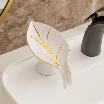 Botanical Leaf Ceramic Soap Dish – Elegant Bathroom & Kitchen Soap Holder