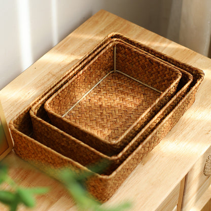Handwoven Seagrass Storage Basket – Eco-Friendly Desktop & Home Organizer